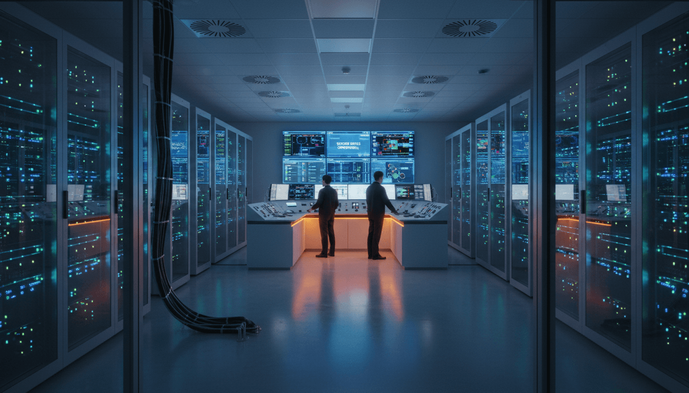 IT consultant reviewing server racks with clipboard in modern data center